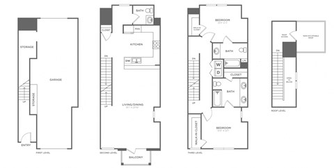 Floor plan for 2 beds, 2.5 baths, 1544 sqft
